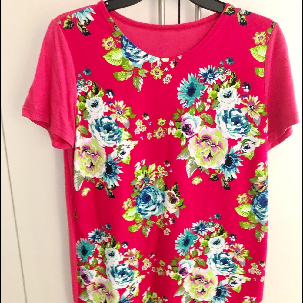 Red long floral T-shirt -